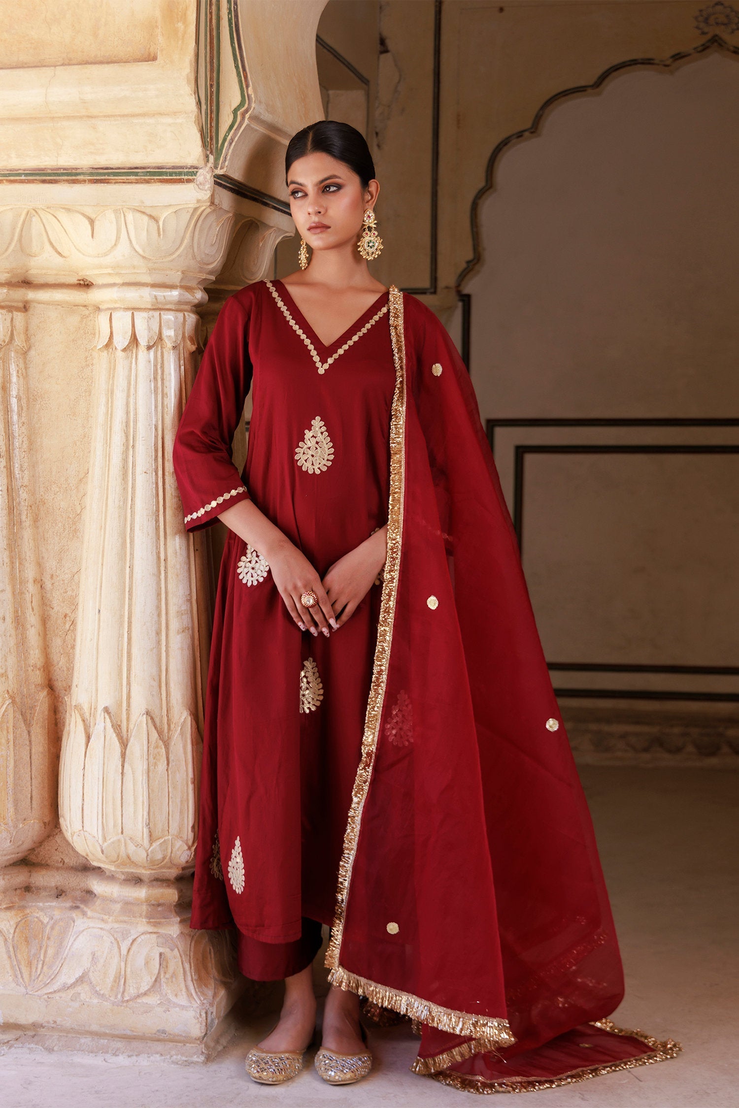 Maroon Cotton Silk Kurta Set