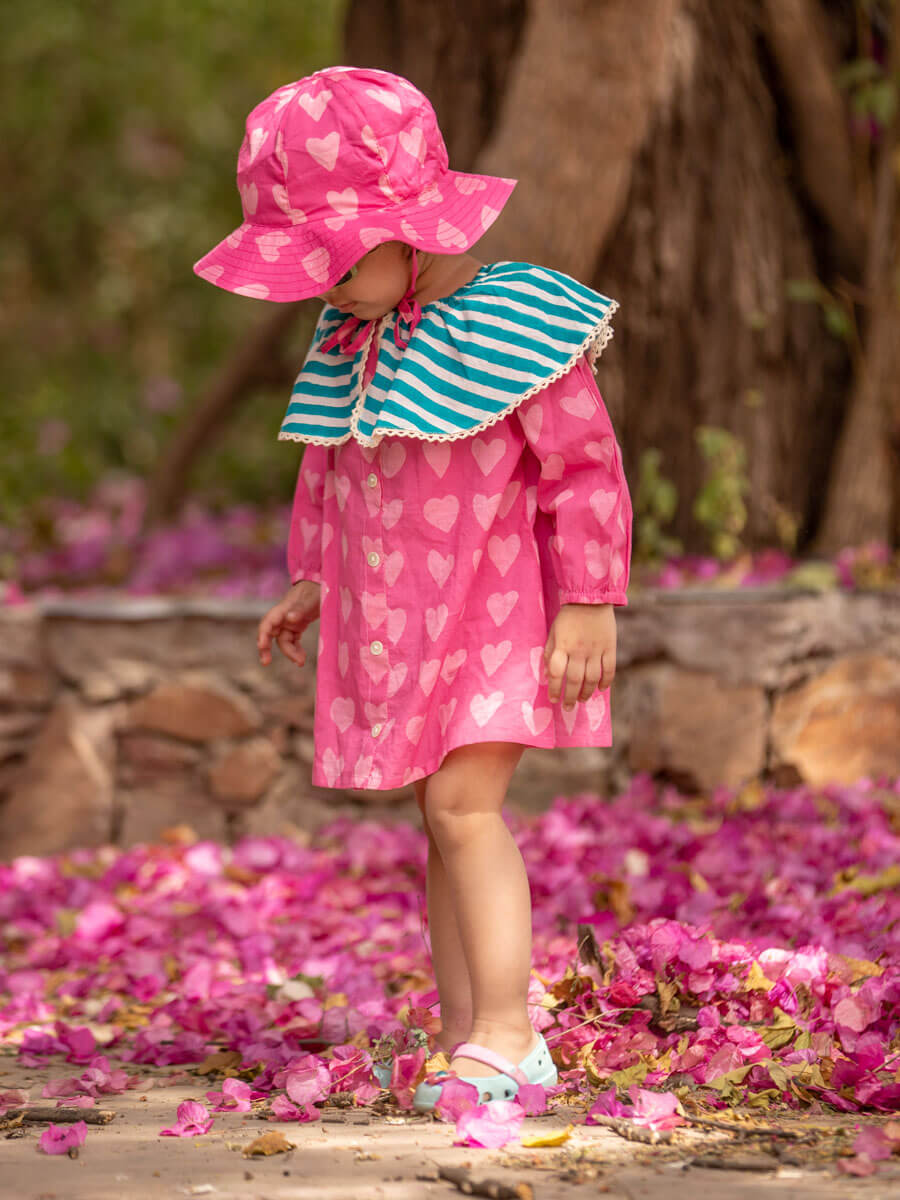 Little Hearts Block Printed Cotton Hat