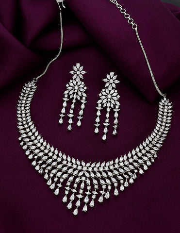 Designer Rhodium Polish Zirconia Necklace Set