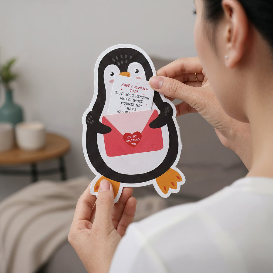 Penguin Card with Hidden Message - Set of 20