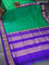 10 yards silk saree green and blue with plain body and zari woven border without blouse