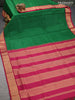 10 yards silk saree green and maroon with plain body and zari woven korvai border without blouse