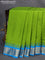 10 yards silk saree light green and cs blue with plain body and temple design zari woven border without blouse