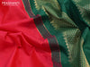 10 yards silk saree pink and dark green with plain body and zari woven korvai border without blouse