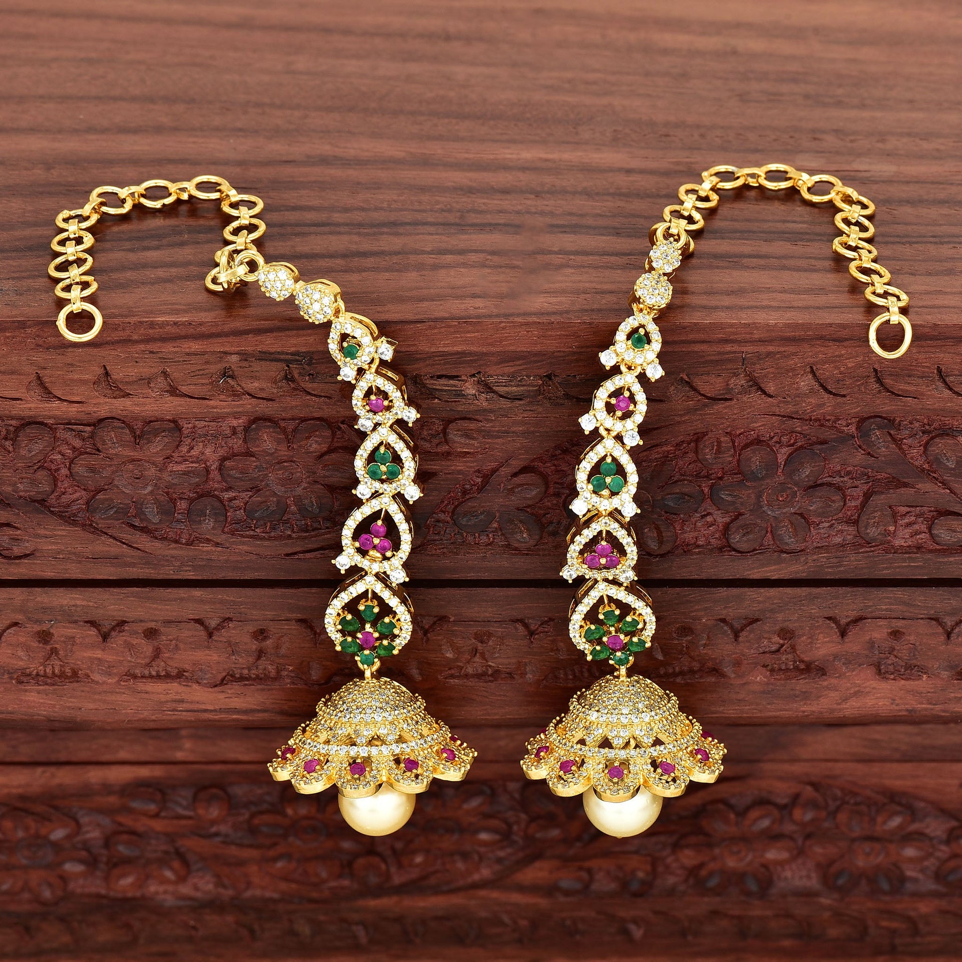 Antique Zirconia Kempu Jhumka Earrings