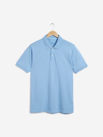 WES Casuals Blue Cotton Blend Slim Fit Polo T-Shirt