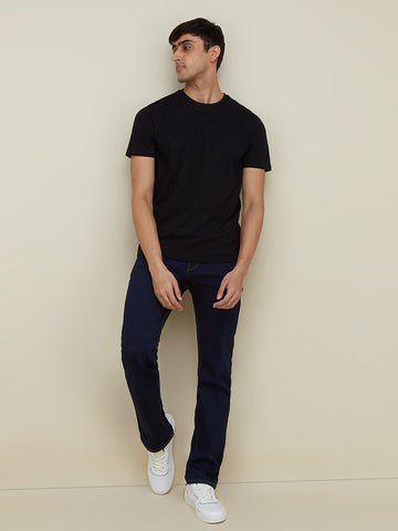 WES Casuals Black Eco-Save Cotton Slim Fit T-Shirt