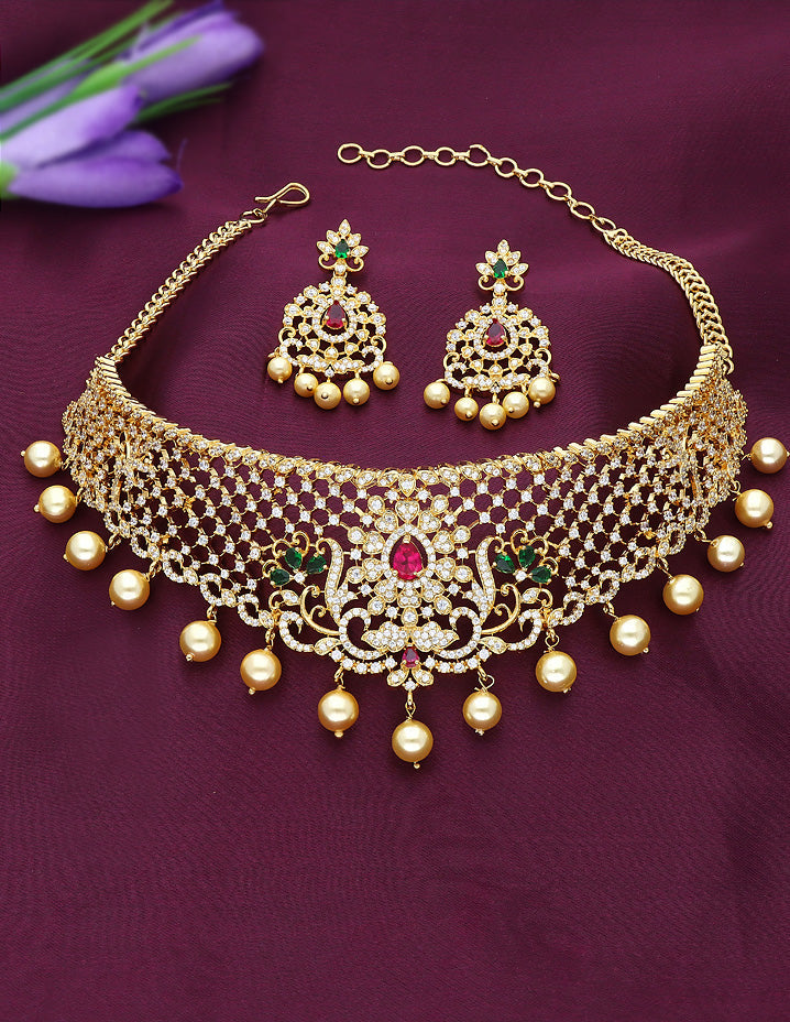 Designer Gold Plated Zirconia Choker Set