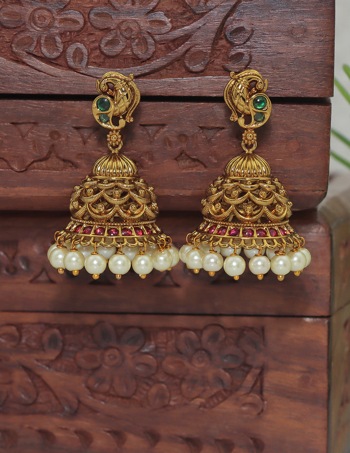 Designer Matt Kempu Beautiful peacock Design Jhumka Earrings