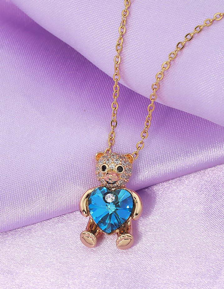 Swarovski Crystal Midnight Blue Teddy Bear Chain Pendant