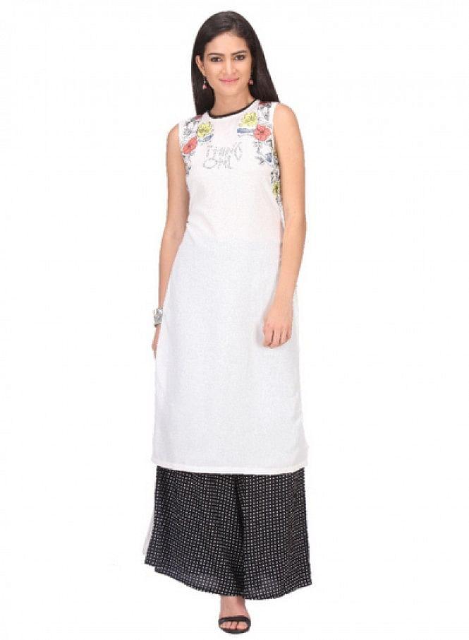 White Printed Sleeveless kurta