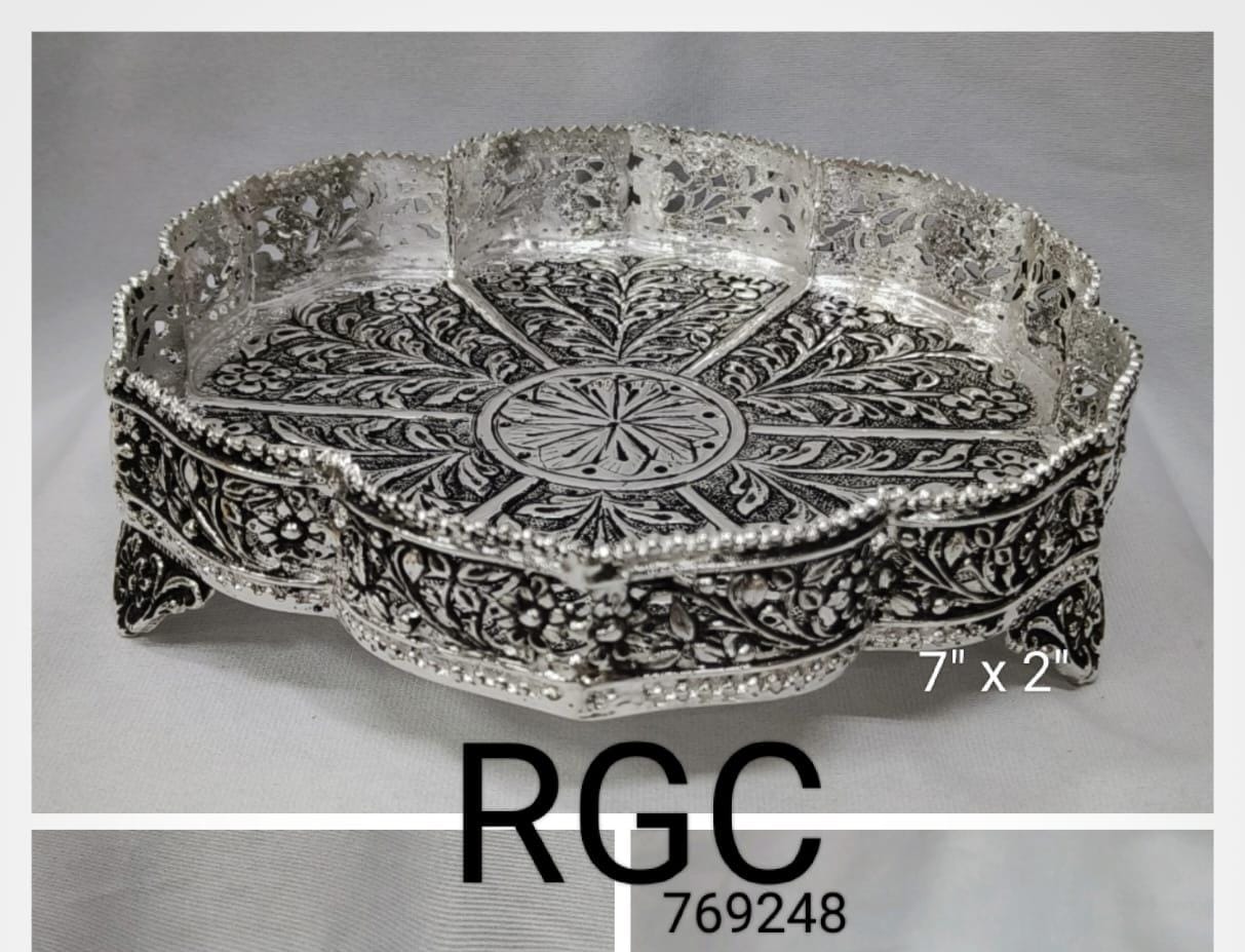 Antique German silver kamalam design jali work plate