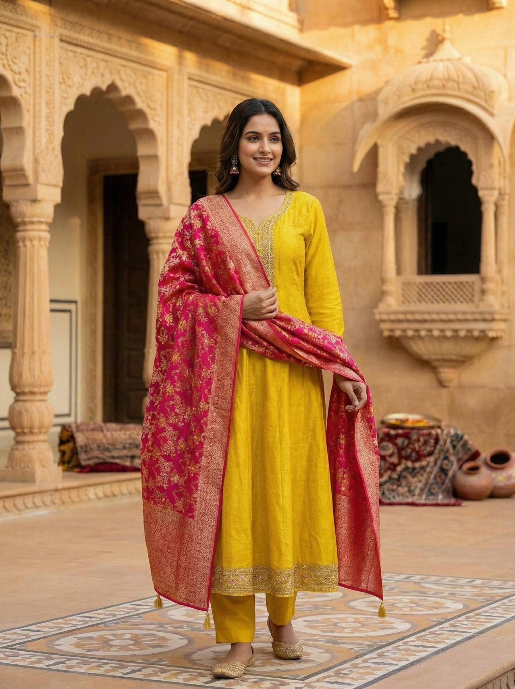 Mustard Green Digital Print Suit Set