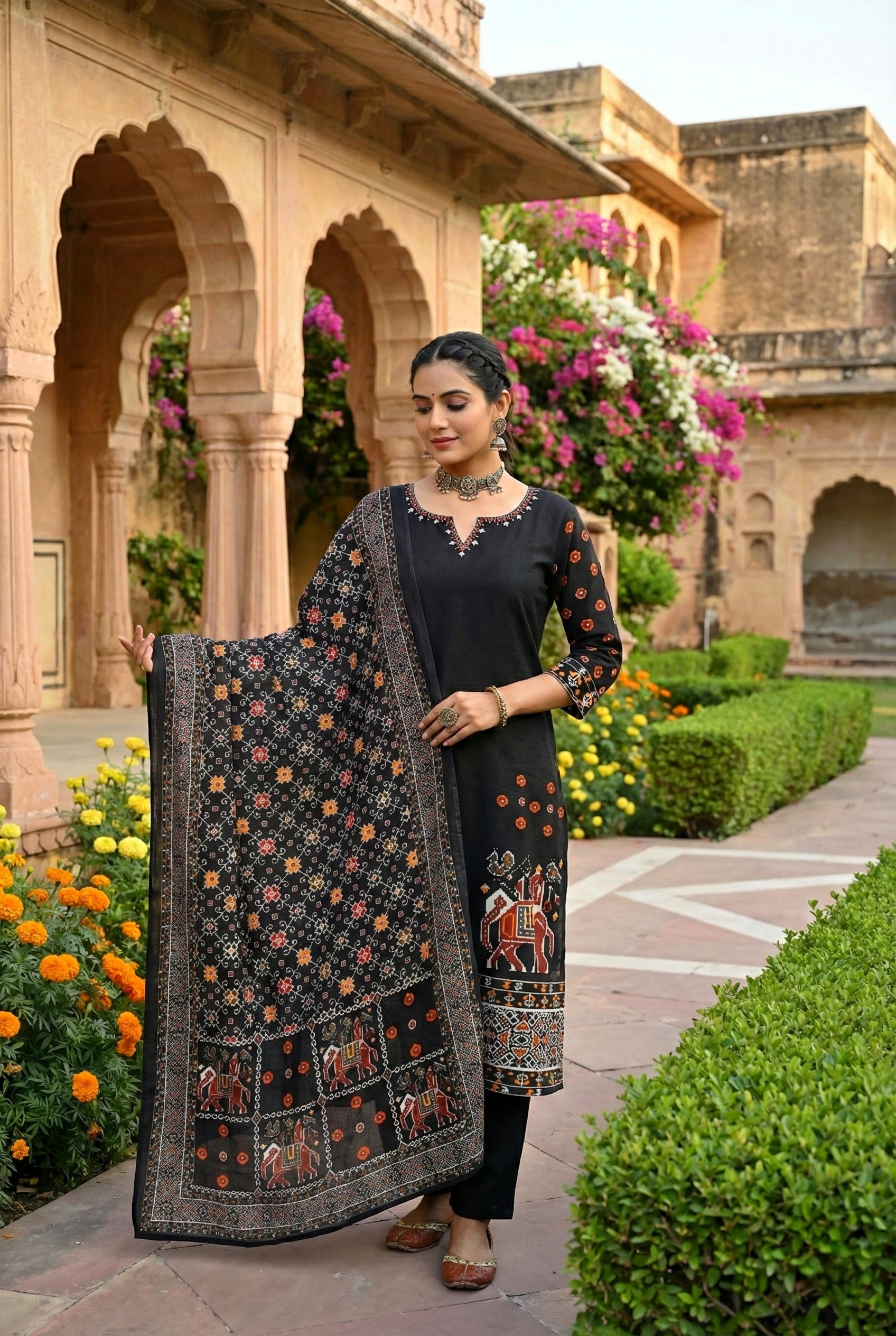 Black Silk Hand Embroidery Three Piece Set