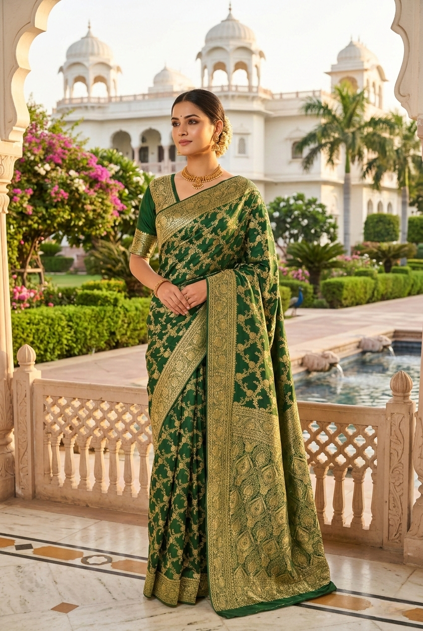 Green Banaras Floral Pattu Saree