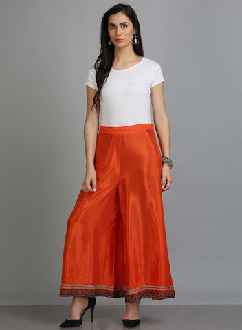 Orange Solid Culottes With Printed Border