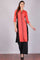 Coral Red & Black Colorblocked Printed kurta
