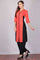 Coral Red & Black Colorblocked Printed kurta