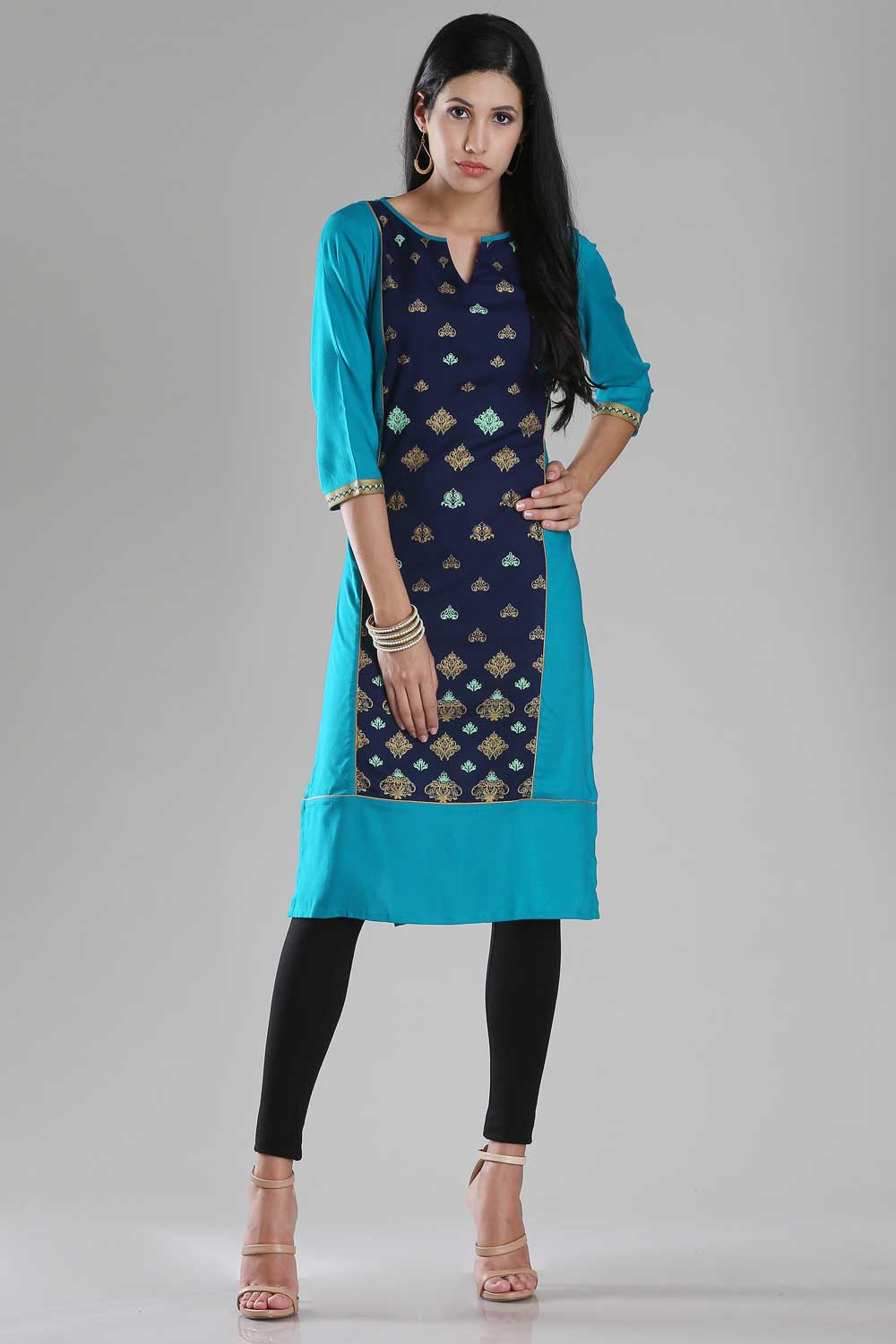 Blue Printed Round Neck kurta