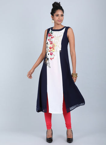 Ecru Round Neck Printed kurta