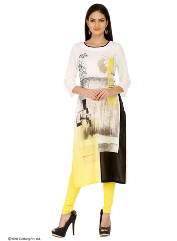 White Printed 3/4 Sleeve kurta