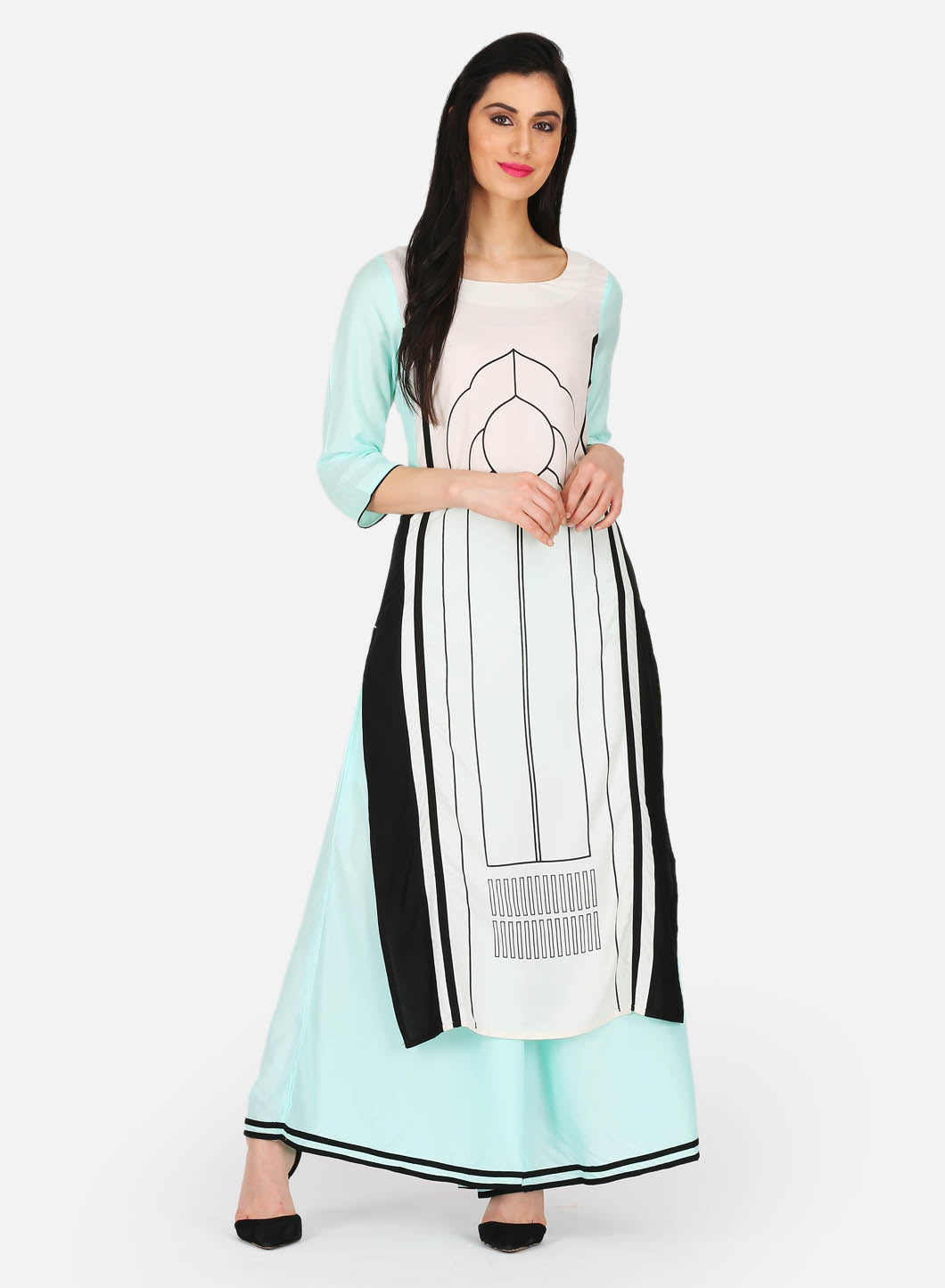 White & Blue Printed kurta