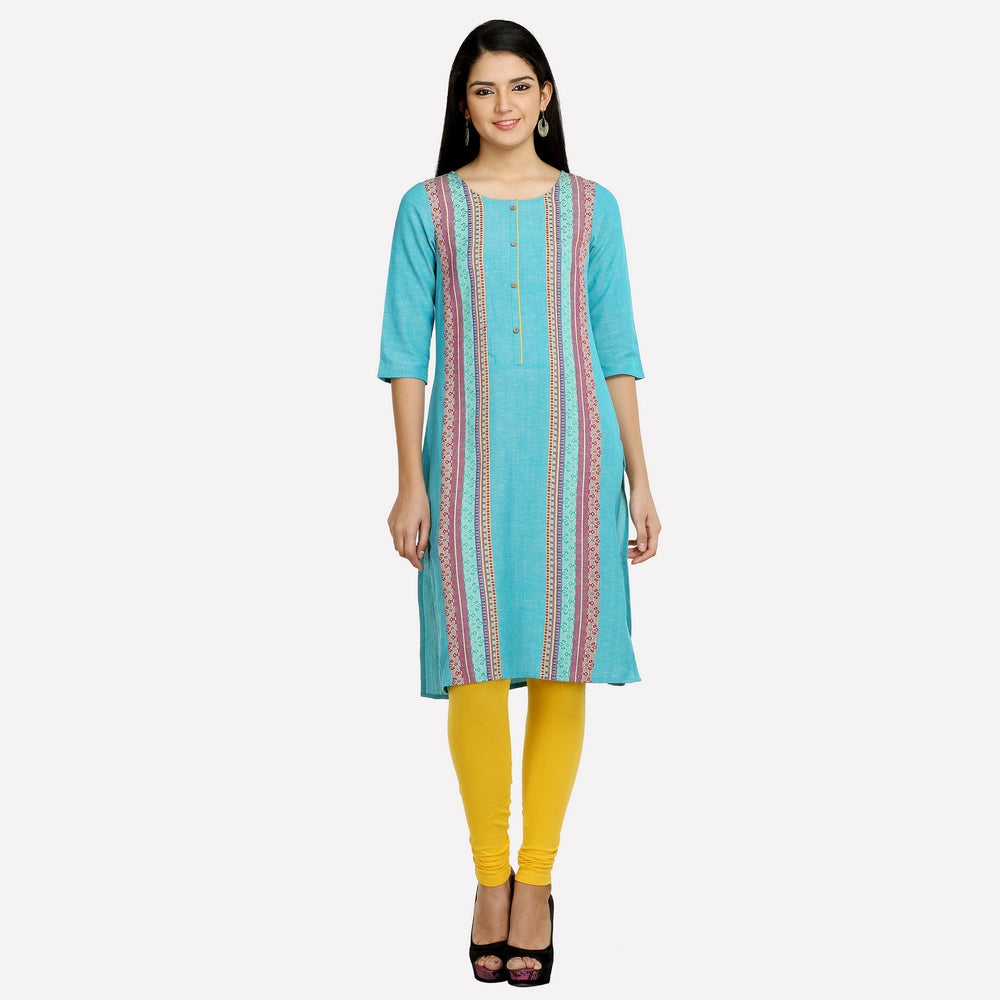 Blue Printed 3/4 Sleeve kurta