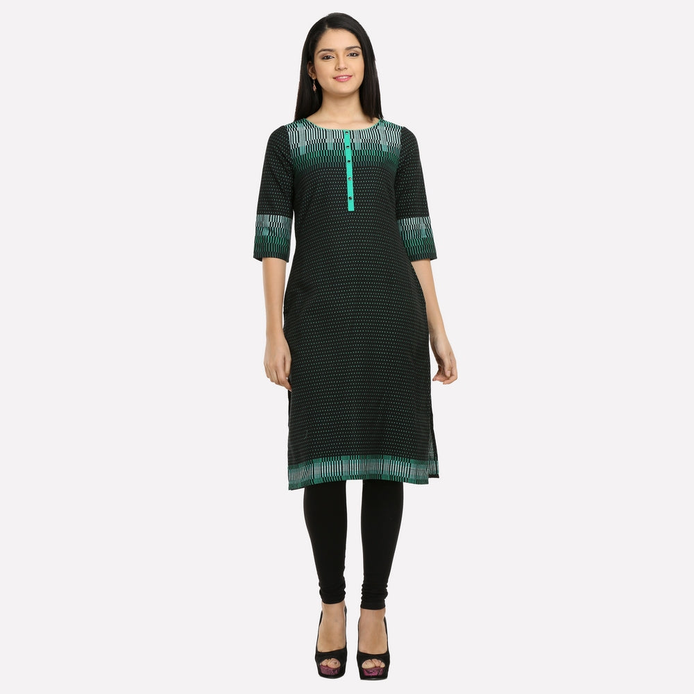 Black & Green 3/4 Sleeve Printed kurta