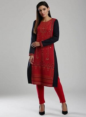 Red & Black Woollen Round Neck kurta