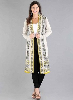 Beige Open Front Long Cardigan