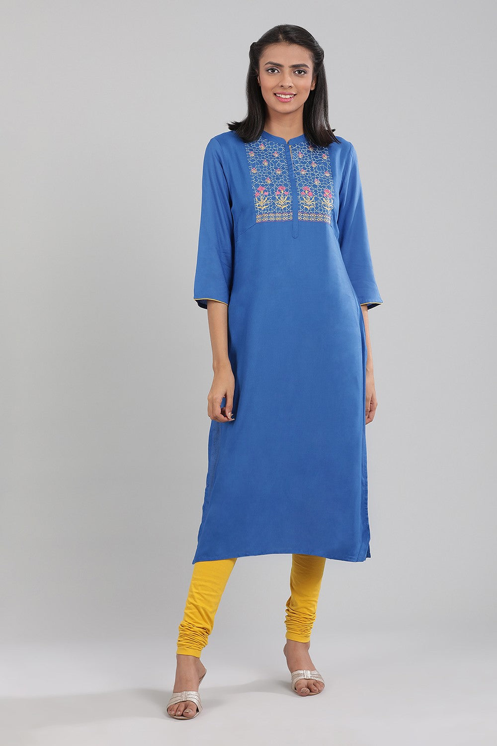 Blue Mandarin Neck Printed kurta