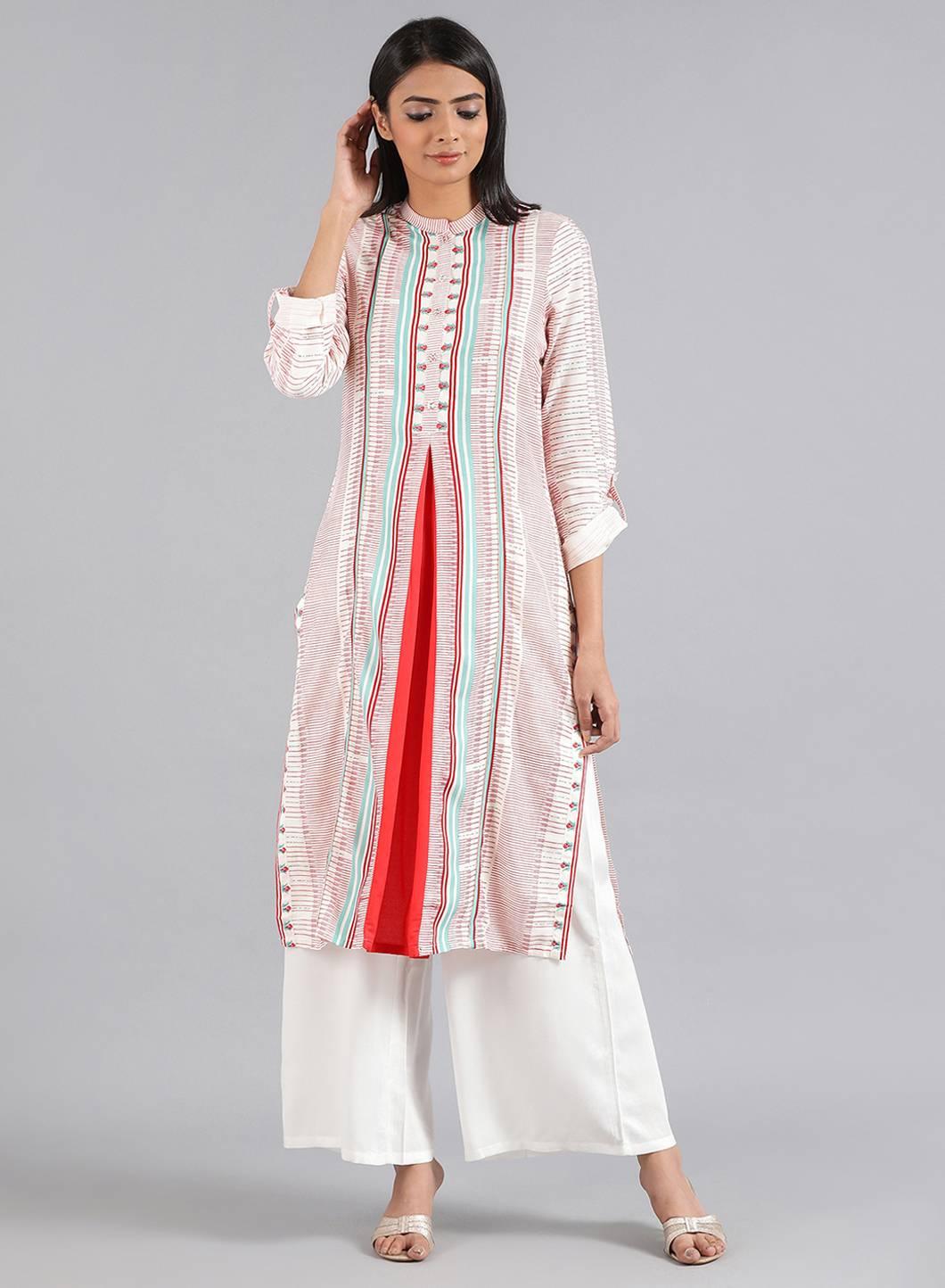 White Mandarin Neck Printed kurta