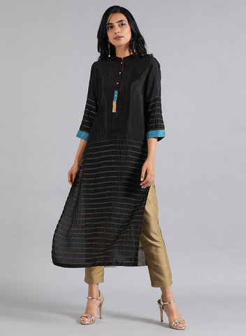 Black Mandarin Neck Kaleido kurta