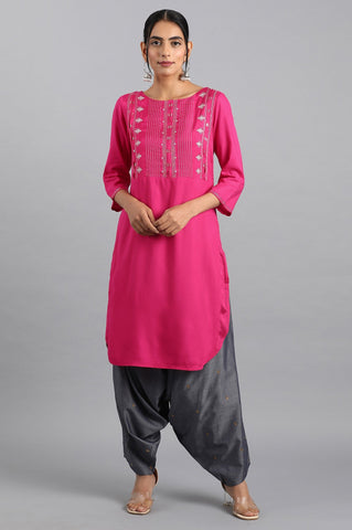 Pink Round Neck Embroidered kurta