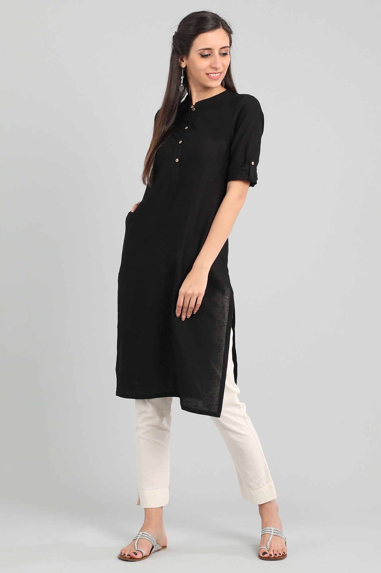 Black Band Collar Solid kurta