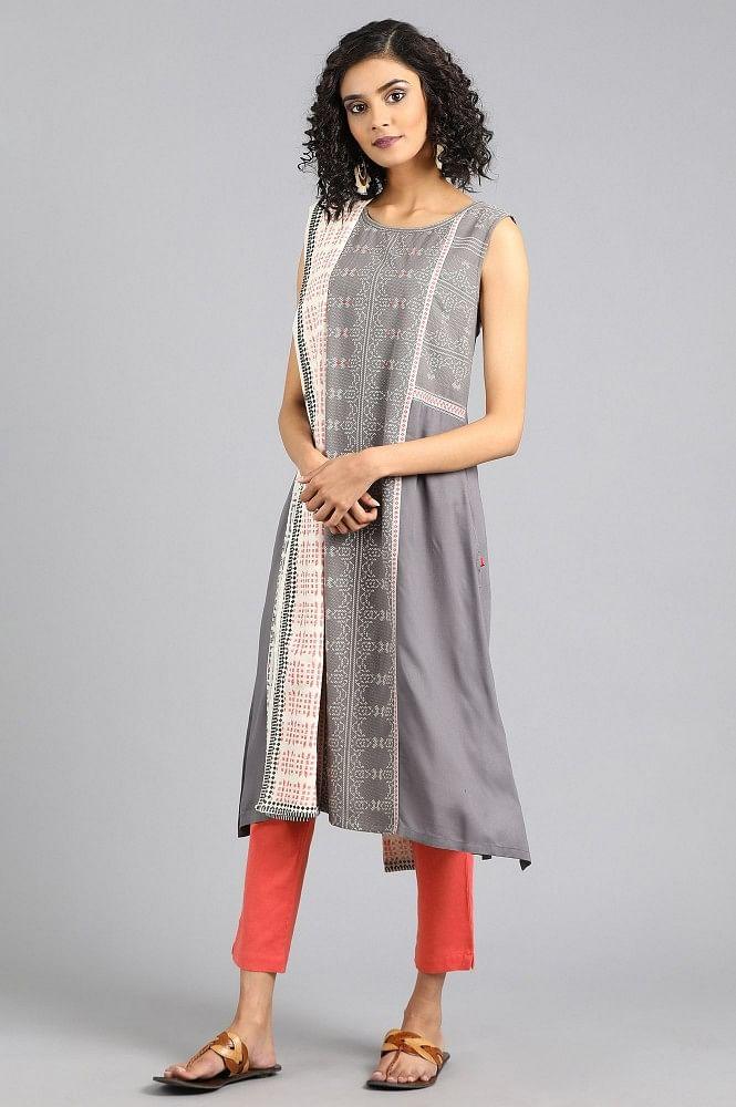 Grey Round Neck Yarn-dyed kurta