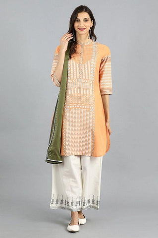 Orange Mandarin Neck Yarn-dyed kurta