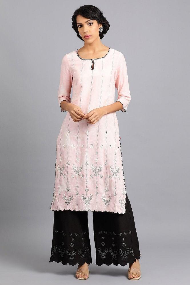 Pink Round Neck Printed kurta