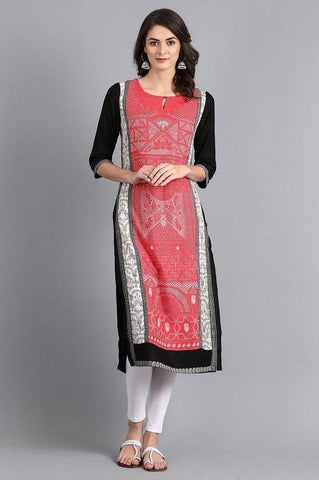 Red Round Neck Printed kurta