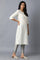 White Glitter Print kurta with Zari Embroidery