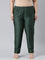 Women Bottle Green Solid Mid Rise Metallic Pants