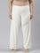 Women Solid Cream Mid Rise Ribbed Palazzos