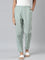 Women Light Green Stripe Linen Pencil Pants