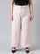 Women Solid Baby Pink High Rise Crepe Wide Pant