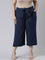 Women Solid Navy Linen Mid Rise Culottes