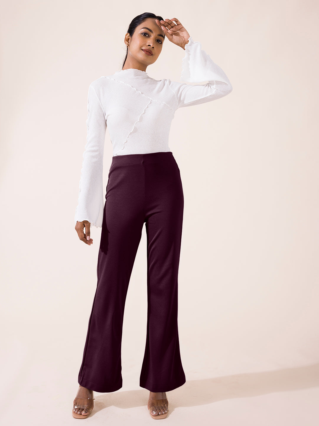 Dark Wine Roma Ponte Flared Pant