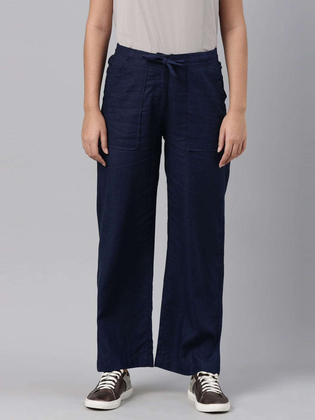 Navy Linen Cargo Pants