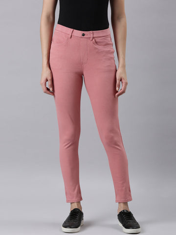 Women Solid Light Coral Super Stretch Jeggings