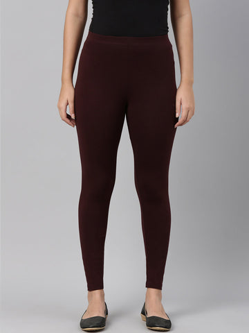 Dark Wine Cotton Stretch Ankle Length Leggings