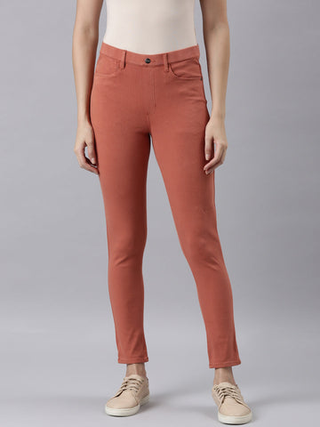 Women Solid Orange Super Stretch Jeggings